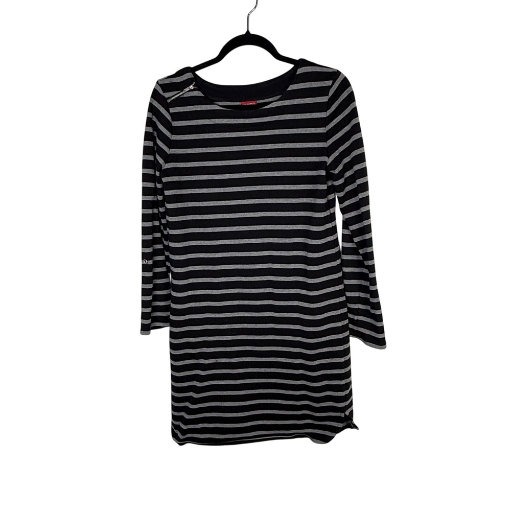 Merona Black Gray Striped Long Sleeve Casual T Shirt Dress XS/TP